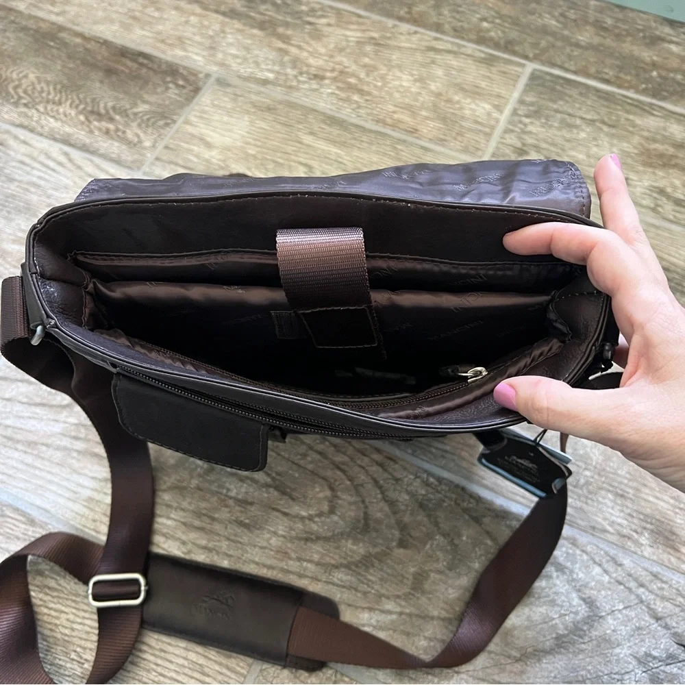 NWT! Mancini 100% Leather, Flap Messenger Bag for Laptops and Tablets, Brown - Picture 13 of 13